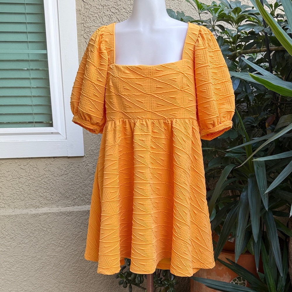 New Free People Bright Orange Textured Dress With Pockets